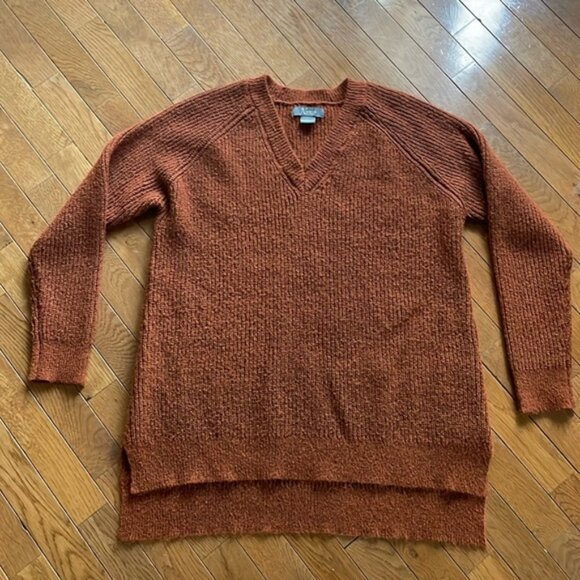 Natural Reflections v-neck sweater - longer length, rust color, size large - Picture 1 of 4